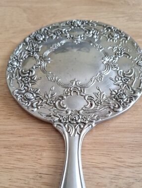 Ornate Vintage Silver-Tone Hand Mirror